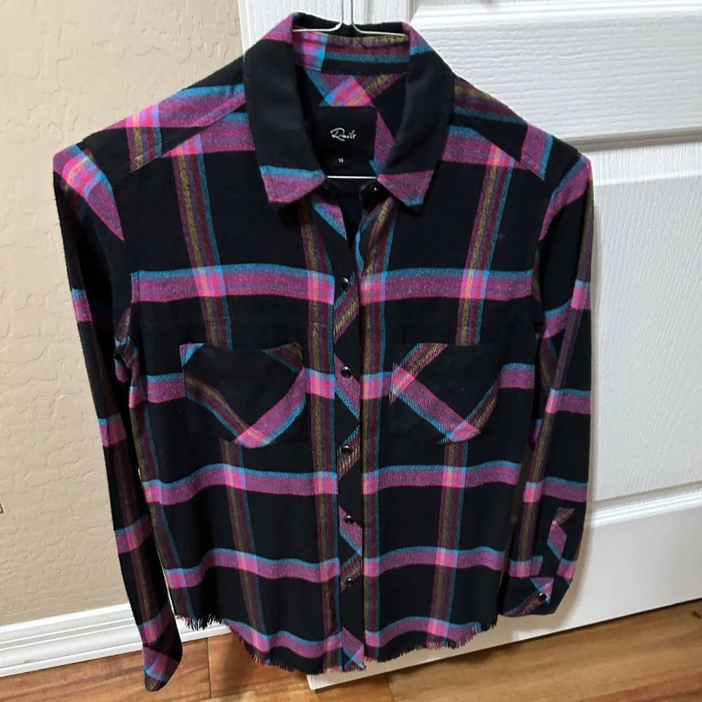 LIKE NEW! Women's Rails Black/Hot Pink Plaid Flannel Button Down - XS - Picture 5 of 12
